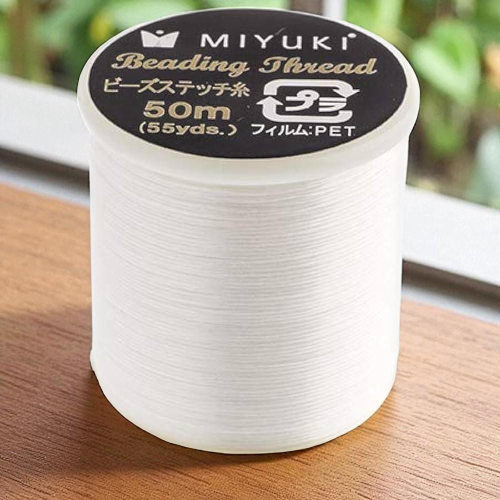 3 Pack Miyuki Size B Beading Thread – White, Gold, Black | 50m Spool Pre-Waxed Nylon Jewelry Making, Bead Loom, Bead Weaving, Leather Sewing