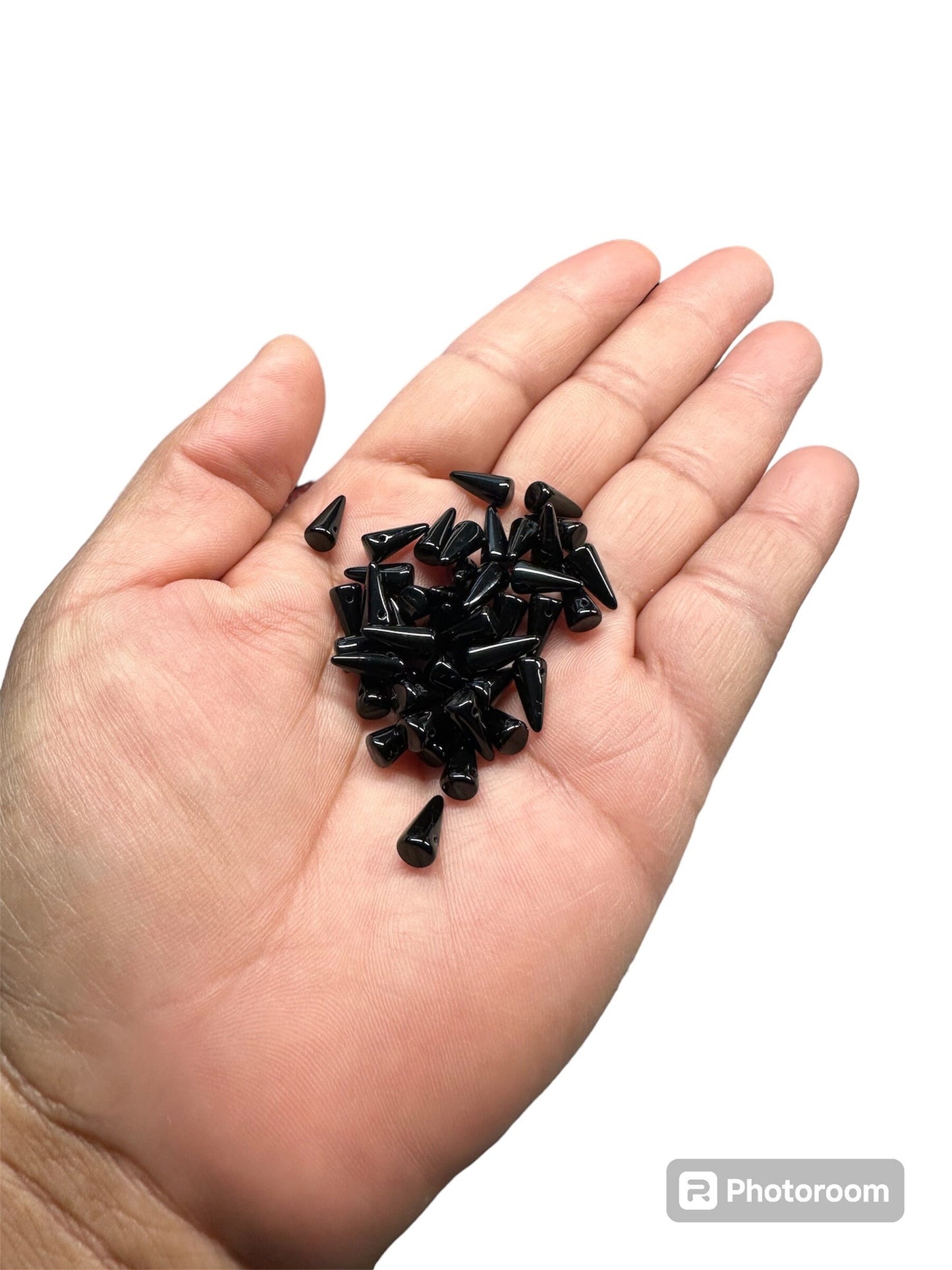 30 Czech Opaque Black Spike Thorn Glass Beads 5x10 mm | Ships from the US!| Native Owned