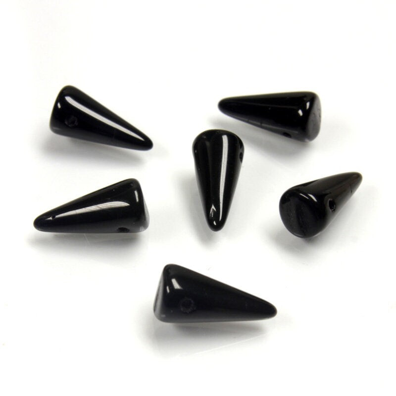30 Czech Opaque Black Spike Thorn Glass Beads 5x10 mm | Ships from the US!| Native Owned