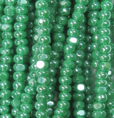 Czech Preciosa Charlotte Cut Hank 11/0 Green Opaque Luster Seed Beads