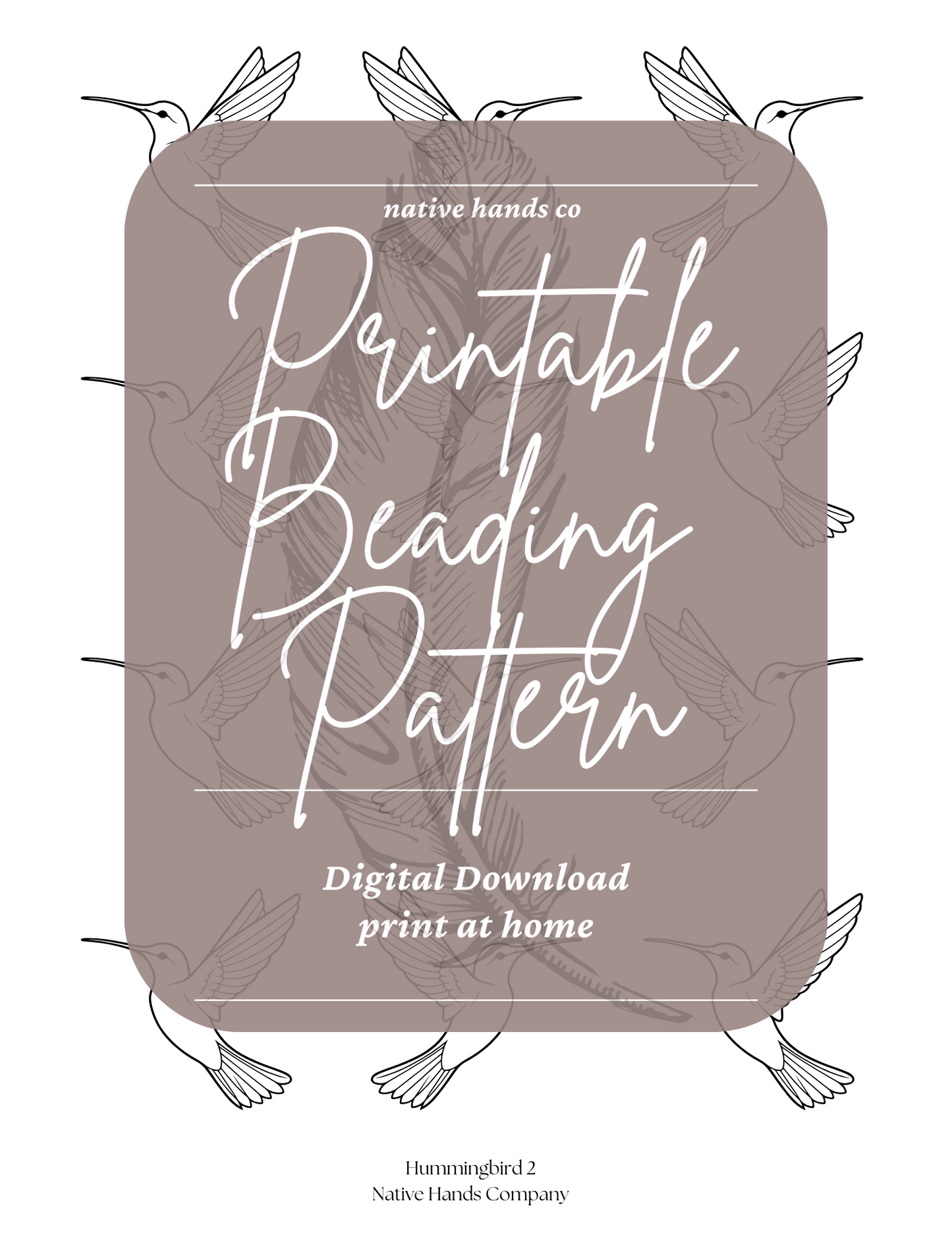 3 sizes Native Beadwork Printable Mirrored Hummingbirds 2 Template PDF Beading Pattern Print At Home