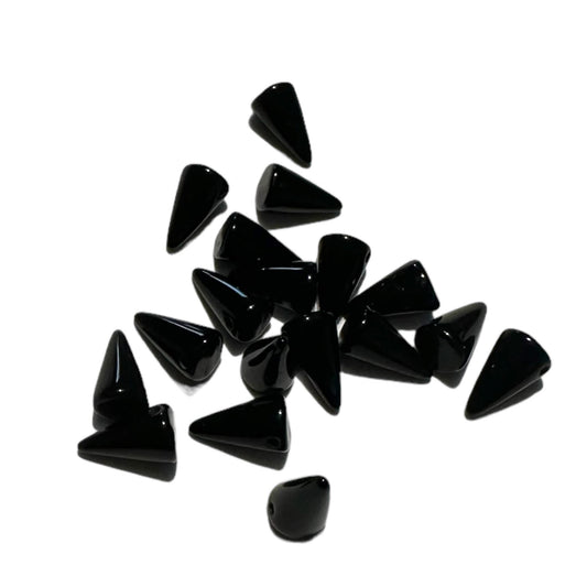25 Czech Baby Spike Thorn Glass Beads 5x8 mm Yellow, Black, Hematite