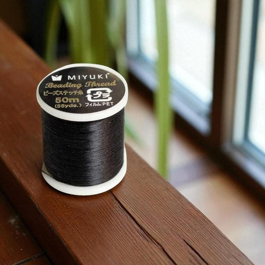 3 Pack Miyuki Size B Beading Thread – White, Gold, Black | 50m Spool Pre-Waxed Nylon Jewelry Making, Bead Loom, Bead Weaving, Leather Sewing