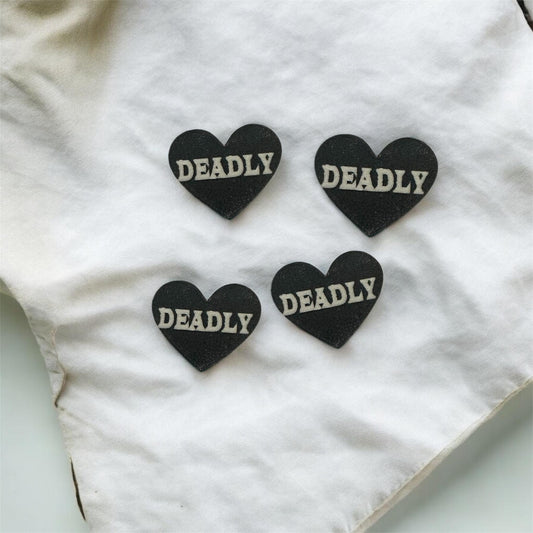 Deadly laser engraved matte black acrylic heart cab cabachon center