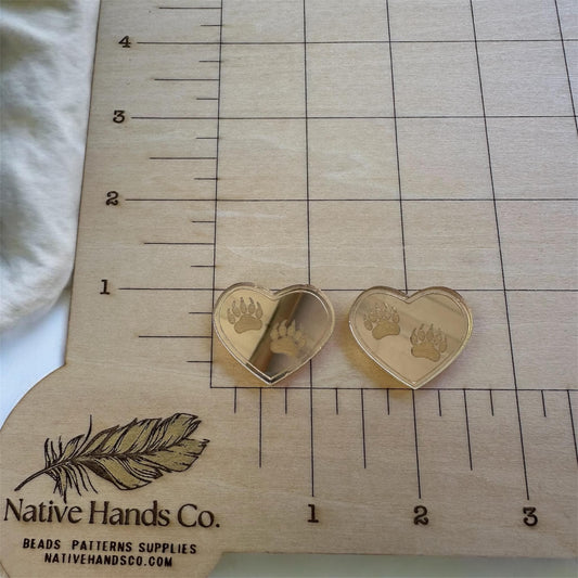 Pale gold mirrored acrylic heart bear paws  beading supplies