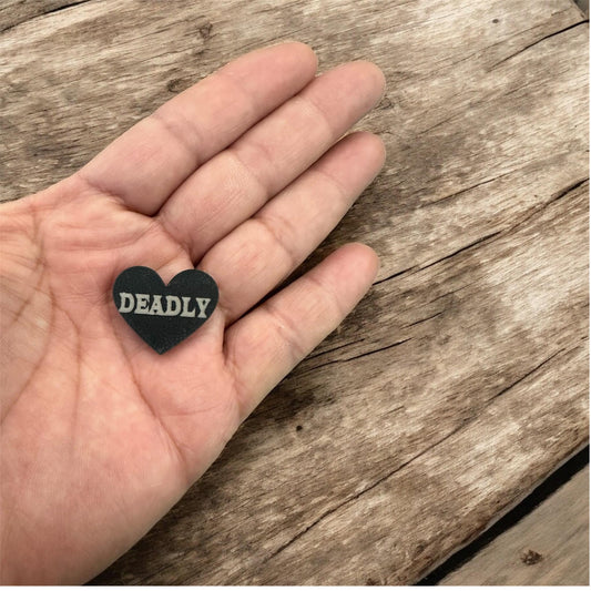 Deadly laser engraved matte black acrylic heart cab cabachon center