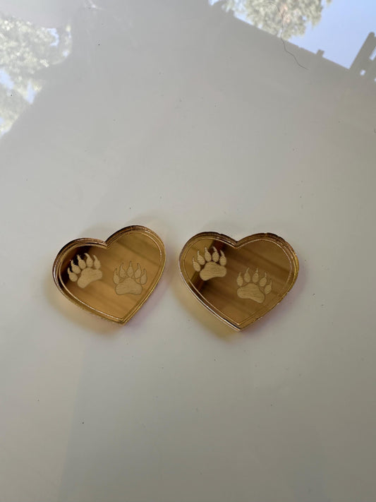 Pale gold mirrored acrylic heart bear paws  beading supplies