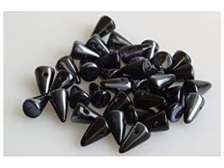 25 Czech Baby Spike Thorn Glass Beads 5x8 mm Yellow, Black, Hematite
