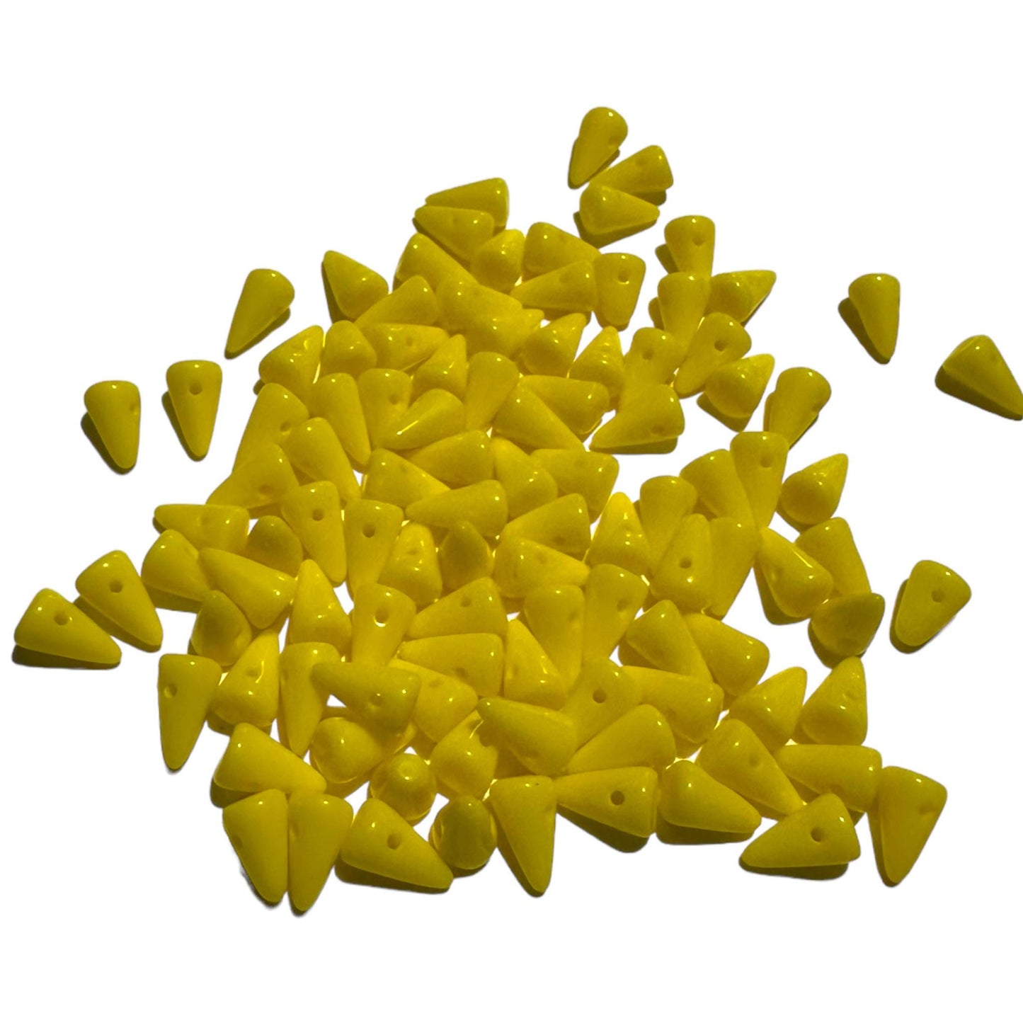 25 Czech Baby Spike Thorn Glass Beads 5x8 mm Yellow, Black, Hematite