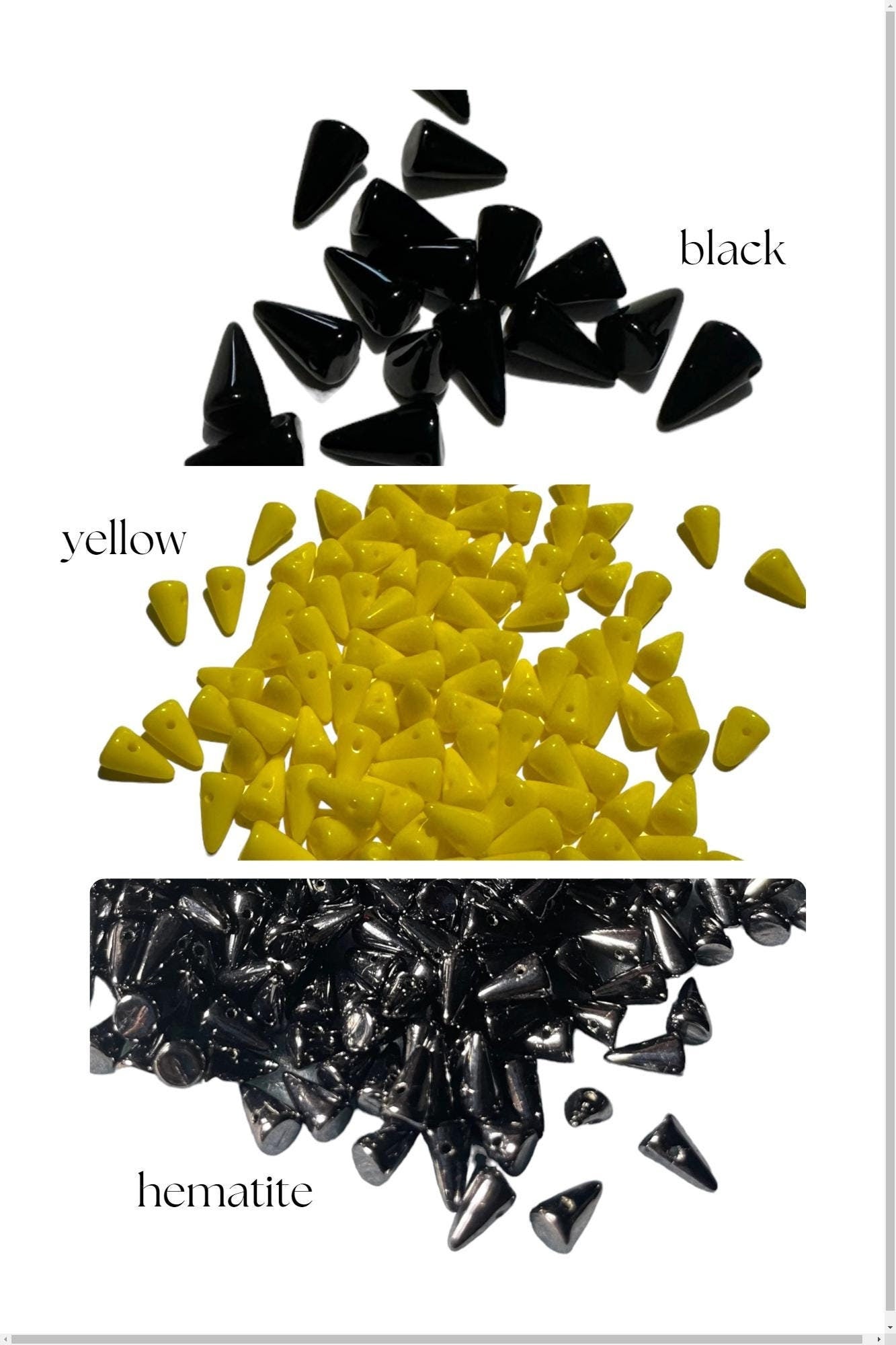 25 Czech Baby Spike Thorn Glass Beads 5x8 mm Yellow, Black, Hematite