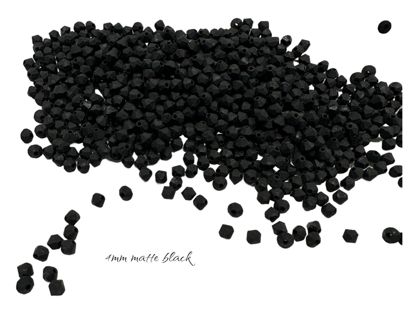 Czech Opaque Matte Black Bicone Glass Beads  4mm 40 ct