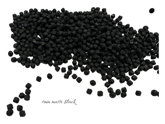 Czech Opaque Matte Black Bicone Glass Beads  4mm 40 ct