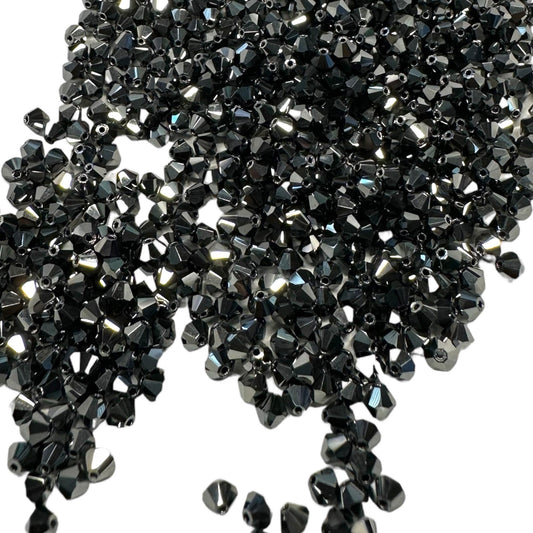 Czech Opaque Hematite Finish Black Bicone Glass Beads  4mm 40 ct