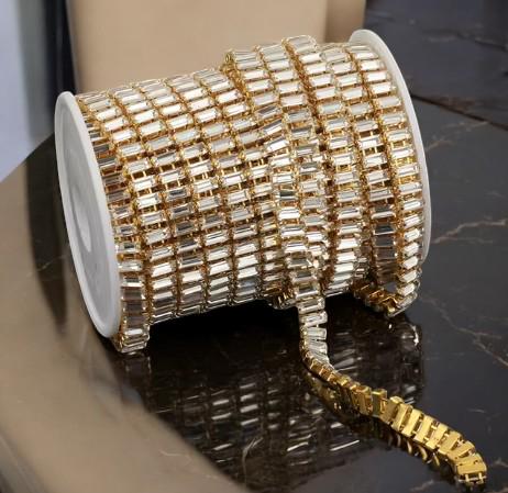 3mmx7mm Clear Baguette Rhinestone Banding Trim| Native Jewelry Supplies | Glass Rhinestones | 1 Foot Chain | Ready To Ship!