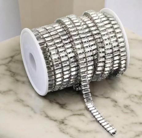 3mmx7mm Clear Baguette Rhinestone Banding Trim| Native Jewelry Supplies | Glass Rhinestones | 1 Foot Chain | Ready To Ship!