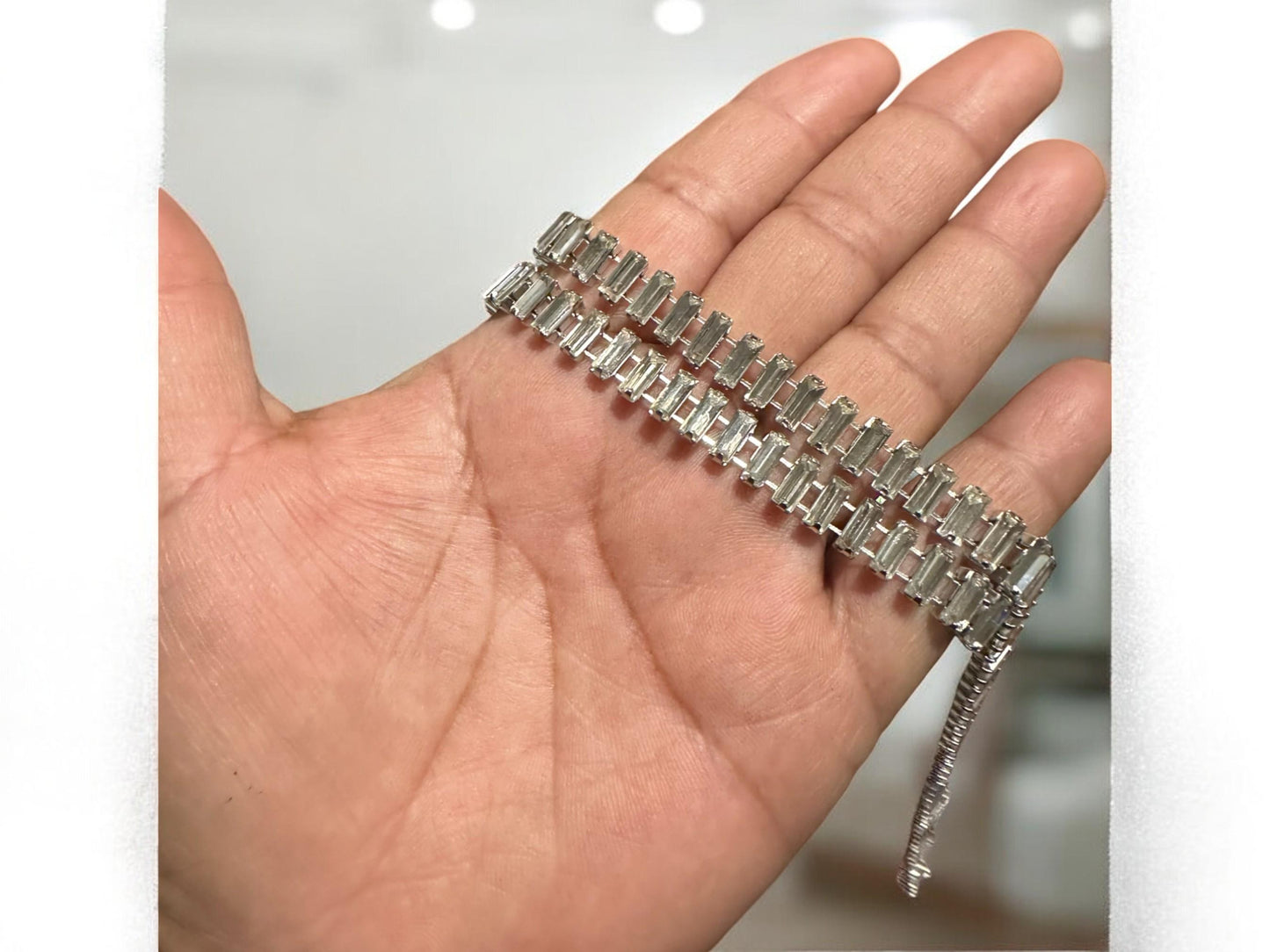 3mmx7mm Clear Baguette Rhinestone Banding Trim| Native Jewelry Supplies | Glass Rhinestones | 1 Foot Chain | Ready To Ship!