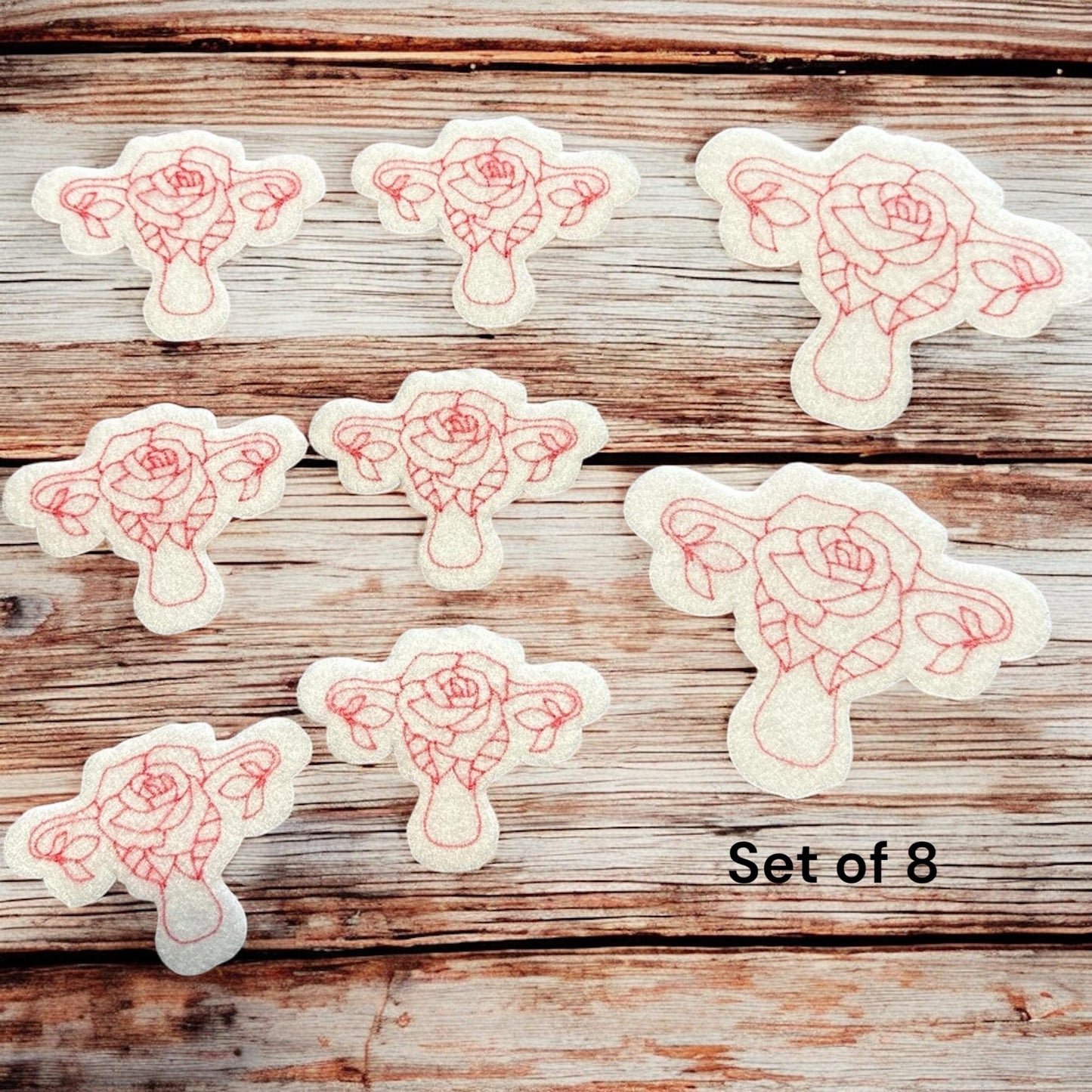 8 Piece Feminine Power Rose Uterus Flower Pattern Set Flat Stitch Beading Stencils