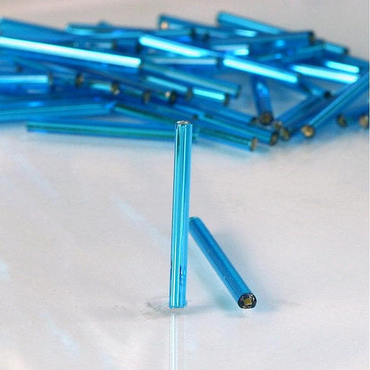 Czech 25mm Aqua Silver Lined Bugle Beads